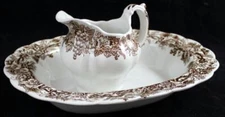 Booths Vine and Wheat Brown Group of Oval Vegetable Bowl and Creamer A8083