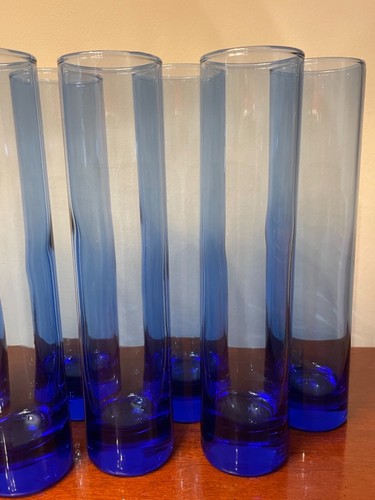 Vintage set of (8) Cobalt Blue Cylinder Bud Vase Champagne Flute Glasses - Picture 8 of 12
