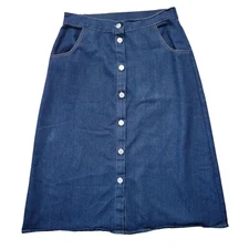 Jennifer Lauren L Blue Jean Denim Button Front A Line Skirt Modest Western