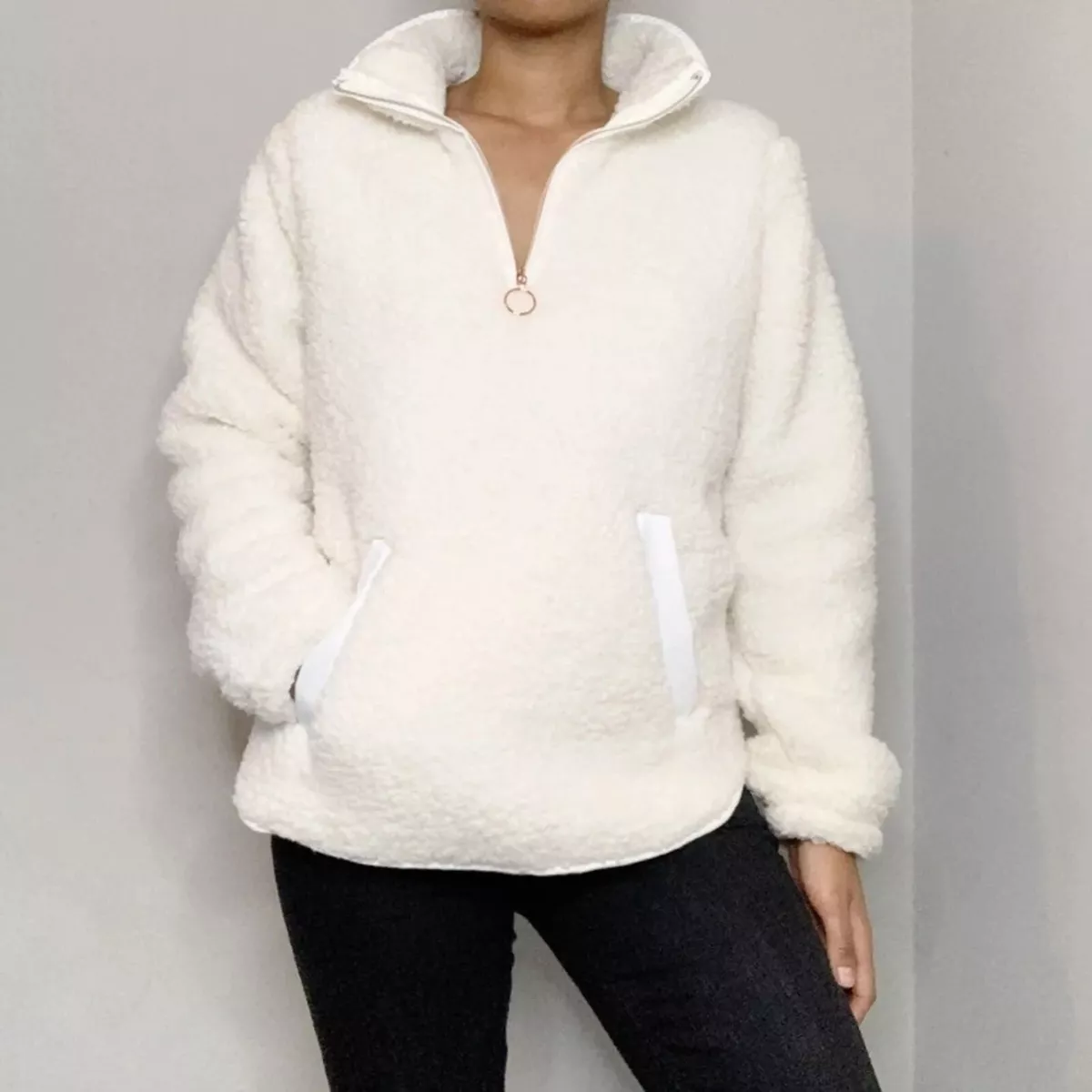 New Adrienne Vittadini Sport Faux Fur Sherpa Jacket Cream Women s