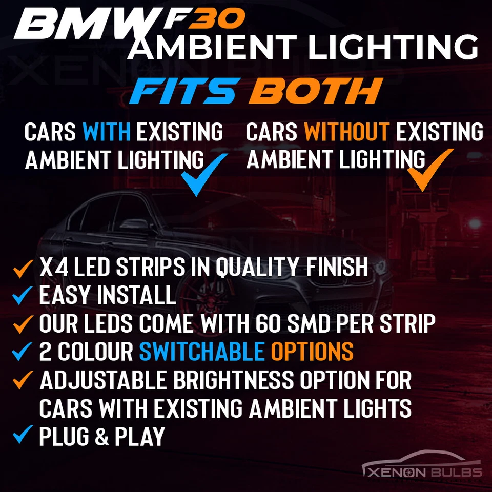 BMW F30 F31 LED AMBIENT INTERIOR CAR DOOR PANEL LIGHT TRIM 60 LEDS PER STRIP - Image 2 of 4