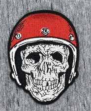HELMET SKULL EMBROIDERED IRON ON BIKER PATCH 3.75X 2.75 FREE SHIPPING