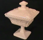 Westmoreland Beaded Grape Vine Leaf Milk Glass Compote Vintage
