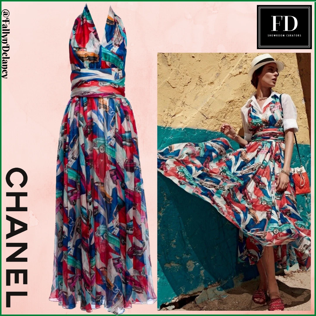 Chanel Runway Editorial Retro Cuba Car Maxi Dress Resort 2017 Sz 36FR