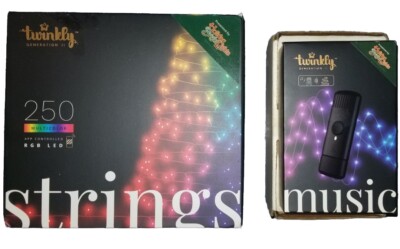 Twinkly Strings 250  LED RGB Christmas Lights + Bonus Music Syncing Device New
