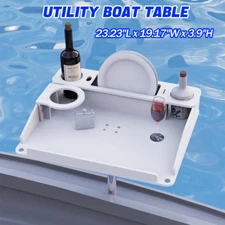 Utility Boat Table w/Rod Holder Mount Portable Boat Caddy Organizer Marine Table