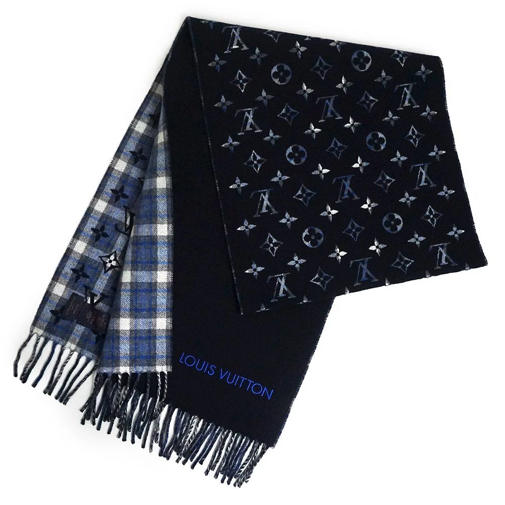 Louis Vuitton Monogram Gradient Scarf Navy Blue Wool