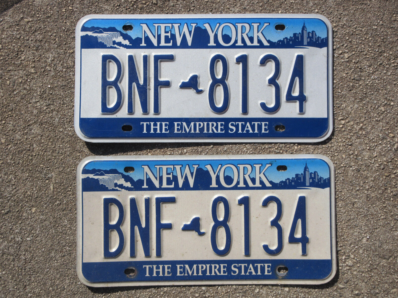 New York The Empire State License Plate Pair BNF 8134 Blue White Set eBay