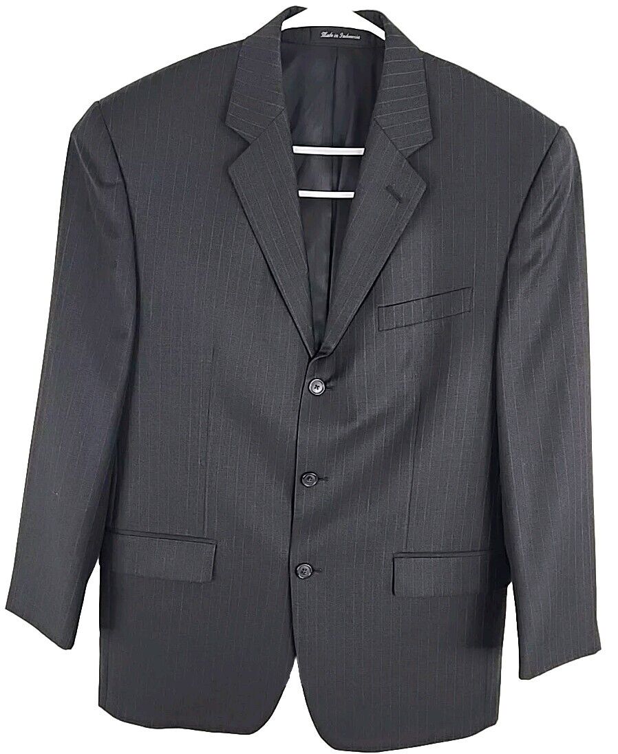Calvin Klein Mens Charcoal Gray Pinstripe 3 Button Wool Suit Calvin Klein Mens Charcoal Gray Pinstripe 3 Button Wool Suit
