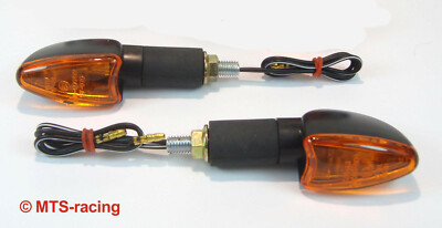 Mini Blinker Arrow lang schwarz gelbes Glas E-geprüft Motorrad Roller Halogen
