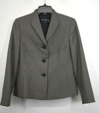 Evan-Picone Women Black White Shawl Lapel Slit Sleeve Business Blazer Jacket 8P