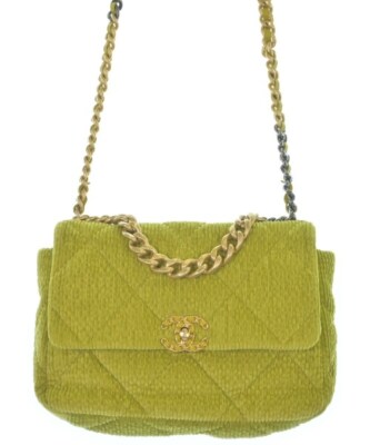 CHANEL 19 Chain Shoulder Bags Corduroy Light green Large AS1161