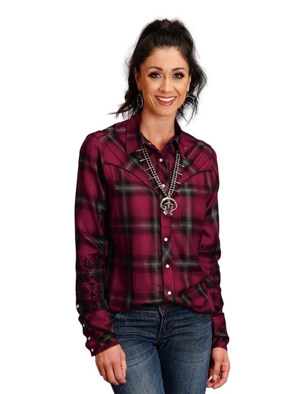 Stetson Western Shirt Womens L/S Plaid Snap S Wine 11-050-0565-6072 WI CLEARANCE
