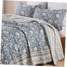 Quilt Set Queen Size - 100 Cotton Queen Queen 90"x98" Grayish-blue/White