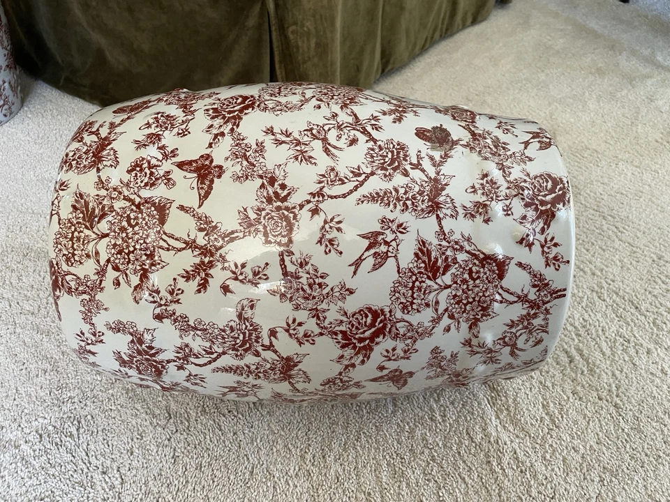 Taburete de jardín asiático floral rojo y blanco de porcelana/mesa de incienso Chinois vendedor de EE. UU. Foto 4 de 4