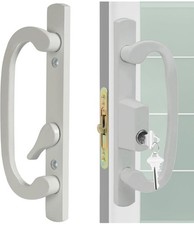 White Keyed Sliding Patio Door Handle Set Mortise Lock Offset 3-15/16 in. HC