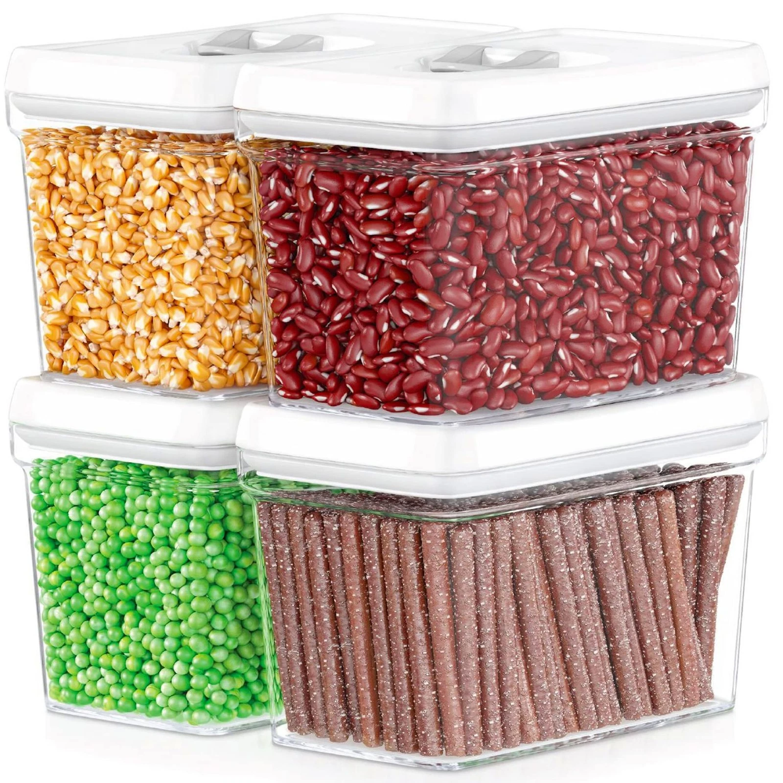 Airtight Food Storage Containers with White Lids 2L - 4 Pc Clear Plastic Pant...