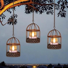 Solar-Hanging-Lanterns-Outdoor-Waterproof, Rust Birdcage Style Candle Holders...