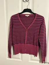 Isle Women’s Pure Cashmere V-neck Cardigan Size Medium Raspberry Purple Striped 