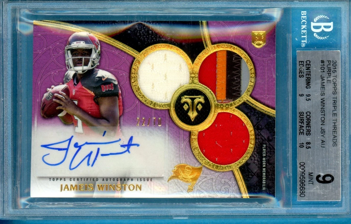 Jameis Winston Topps Triple Threads #101 Autograph Triple Relic-Purple