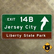New Jersey highway marker road sign exit 14B Jersey City turnpike 1961 24x12