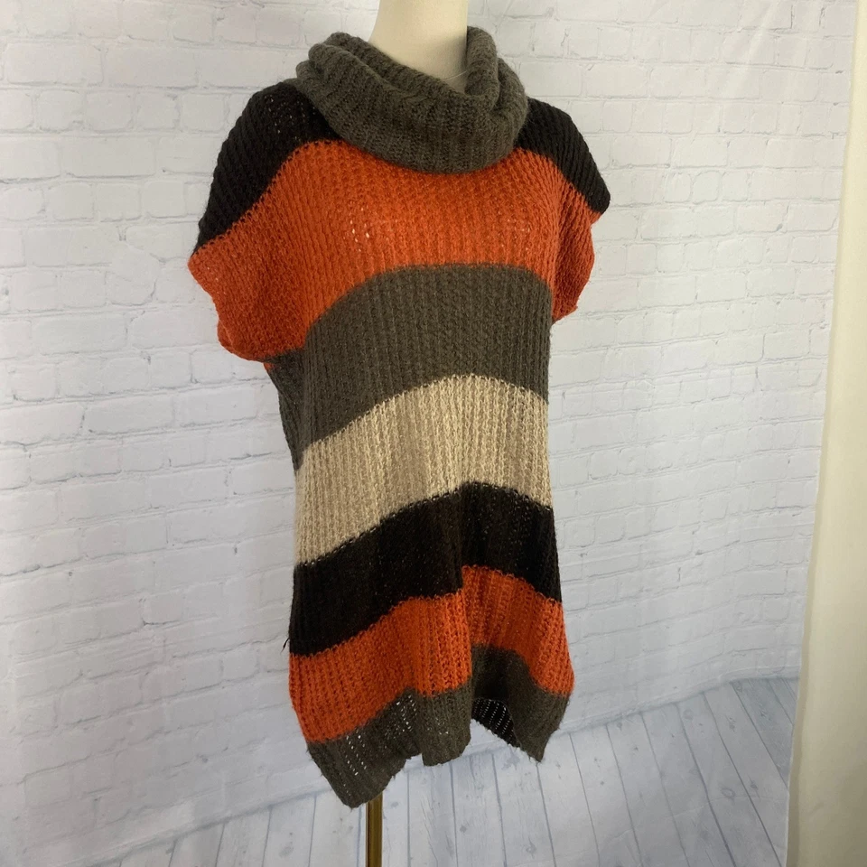 Y2K Turtleneck Brown Orange Stripe Italian Mohair Knit Mini Bodycon Dress Size ? Foto 2 de 4
