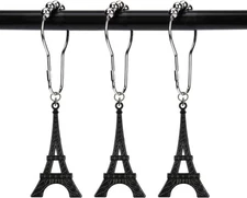 Set of 12 Eiffel Tower Shower Curtain Hooks Parisian Paris France Black 