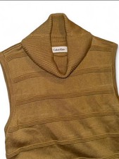 Calvin Klein Brown Knit Sweater Dress Cowl Neck Sleeveless Belted Knee S