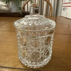 Vintage Glass Windsor Clear Jam Jar Sugar With Notched Lid 5 inches