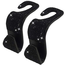2 Pack Car Hooks, 2021 New Bling Rhinestones Crystal Hooks Car Black