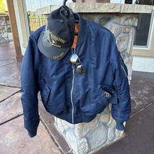 Vintage Alpha Industries MA-1 Military Flight Jacket Med w/Glasses 101st Hat