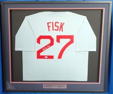 Boston Red Sox Carlton Fisk Autographed Signed Framed Gray Jersey Beckett