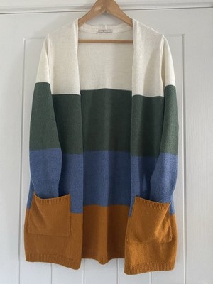 TU Damen lange kuschelige Winter Stretch gestreifte Strickjacke mit Taschen Gr. 10 sehr guter Zustand