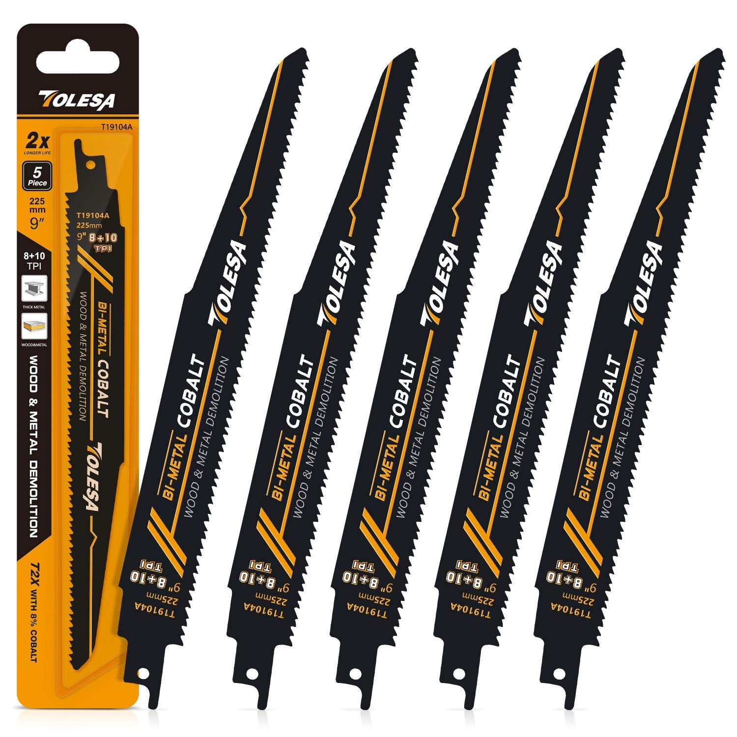 TOLESA Metal Wood Demolition Reciprocating Saw 9 Inch-5PCS, Bi-Metal 6TPI