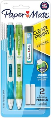 Clearpoint 2-Pack Mechanical Pencils 0.7mm with Jumbo Erasers & Lead Refill