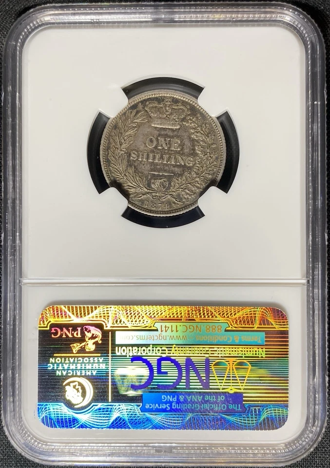 GREAT BRITAIN 1874 AD Queen Victoria, Silver Shilling 1S Coin 1837-1901 NGC XF45 - Image 4 of 4
