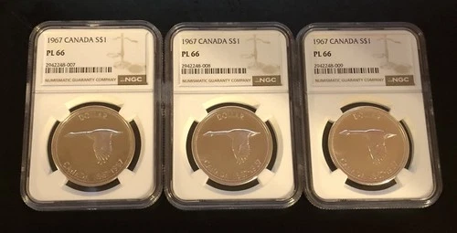 (1) 1967 Canada Silver Dollar – NGC PL66 – Centennial Goose – Mirror-Like Fields