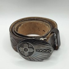 Vintage Native American Sterling Silver Belt Buckle Zia Sun Symbol Stamped VV