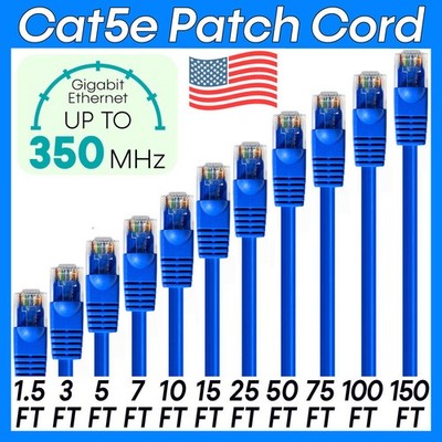 Blue CAT5e Patch Cord RJ45 Ethernet Cord Cat5e Network Wire Internet Cable Lot