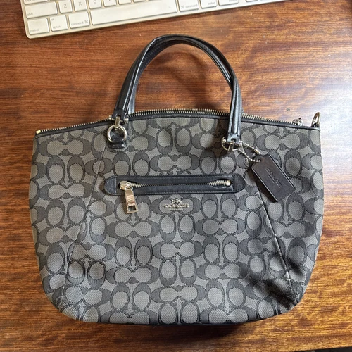 Borsa Coach Prairie in pelle colorblock firma tela nero argento