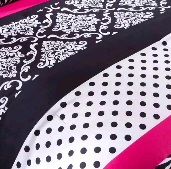 MI.ZONE 4pc COMFORTER SET SIZE FULL/QUEEN CHIC BLACK POLKA DOT DAMASK - Image 4 of 4