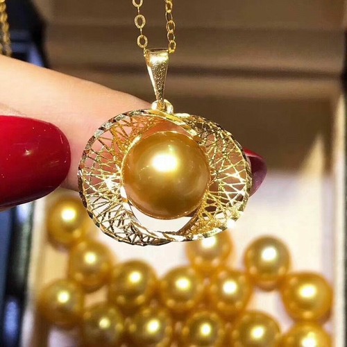 AAAA 10-11 mm Perla Dorada Natural Colgante Mar del Sur Oro Sólido 18k - Imagen 2 de 4