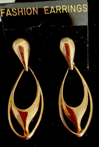 Wunderschöne New Old Stock Vintage Ohrringe auf Karte goldfarben baumelt 2 1/8 Zoll - Bild 3 von 7