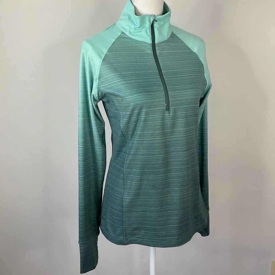 Pullover estoico para mujer talla pequeña manga larga cuarto cremallera agujeros para los pulgares verde Foto 4 de 4