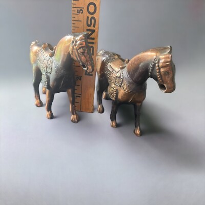 Lot Of 2 Pot Metal Copper Bronze Horse With Saddle Vintage