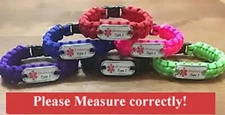 DIABETES "ALERT" Paracord Bracelet W/Dog Tag Diabetic Awareness, TYPE 1, TYPE 2!
