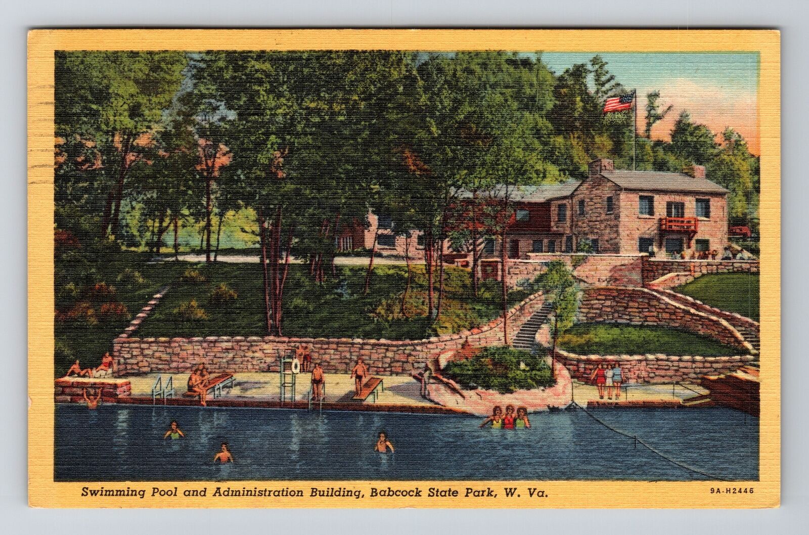 Babcock State Park WV-West Virginia Swimming Pool Admin Building Old Postcard