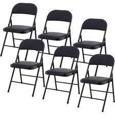 REBOXED 6 Cushioned PU Folding Chair Guest Visitor Seating Black Metal Frame