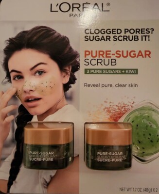 L'Oreal Paris Pure Sugar Scrub Purify/Unclog 3 Pure Sugars+Kiwi 1.7 oz-2 Pk New