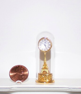 New! 1:12 OOAK Lovely Dollhouse Miniature Eiffel Tower Clock~Glass Dome Art $59